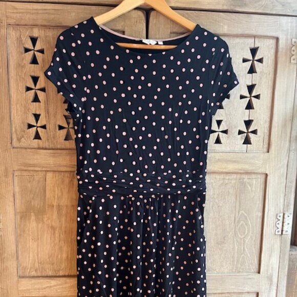 Boden Amelie Dress – Black with Pink Polka Dots – Size 8 - Picture 1 of 4